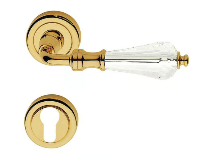 VERONICA - Chromed brass door handle with Swarovski® Crystals on rose with lock _ LINEA CALI'